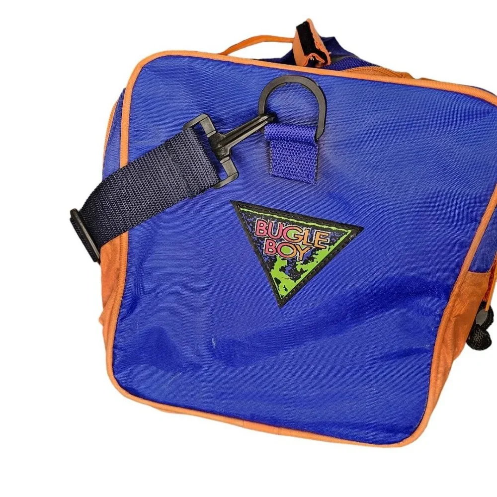 Vintage 90s Bugle Boy Duffle Gym Bag‎ Weekender Overnight Blue Orange Streetwear